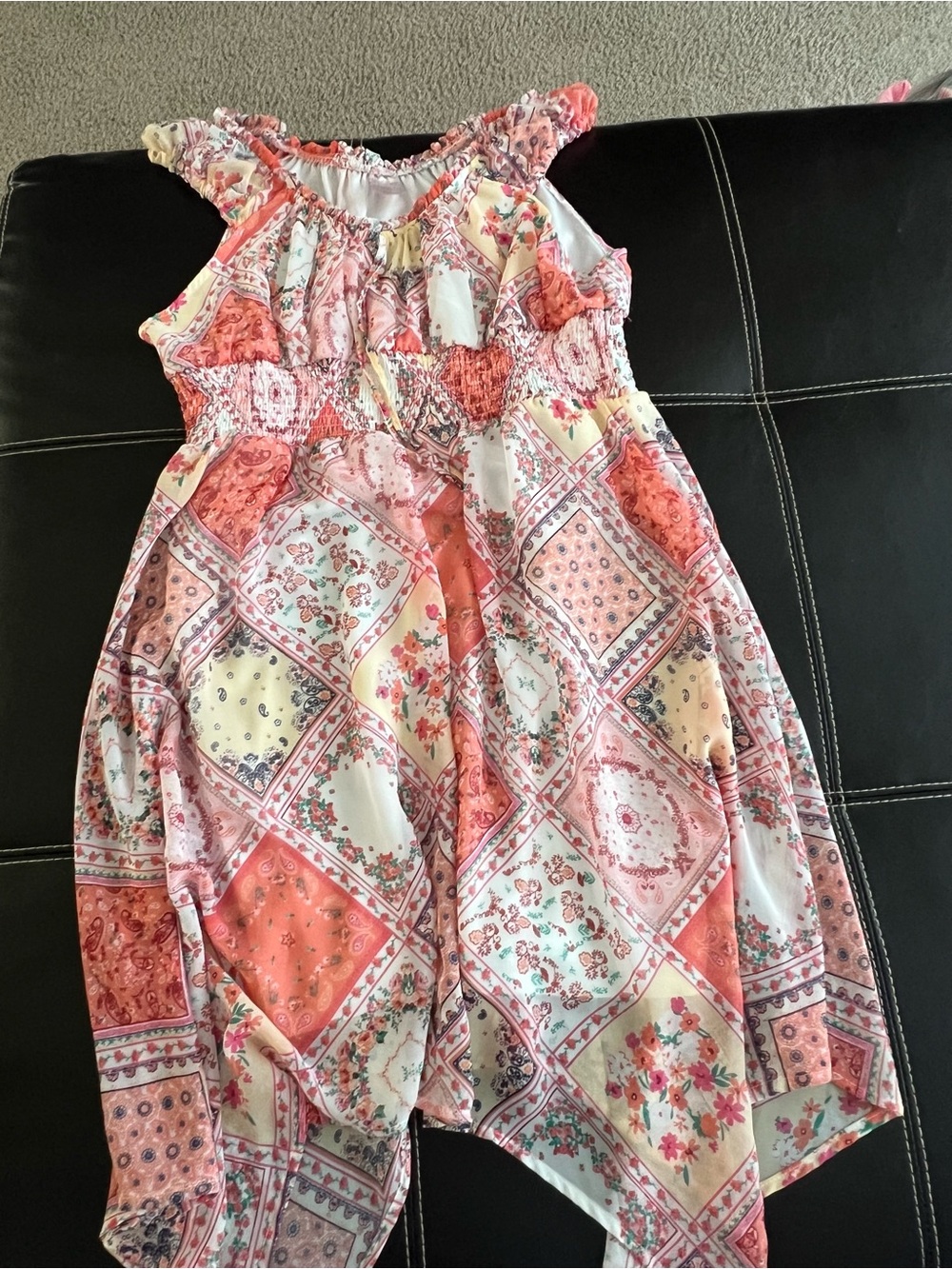 No Boundaries Coral and Cream Patchwork Midi Dress